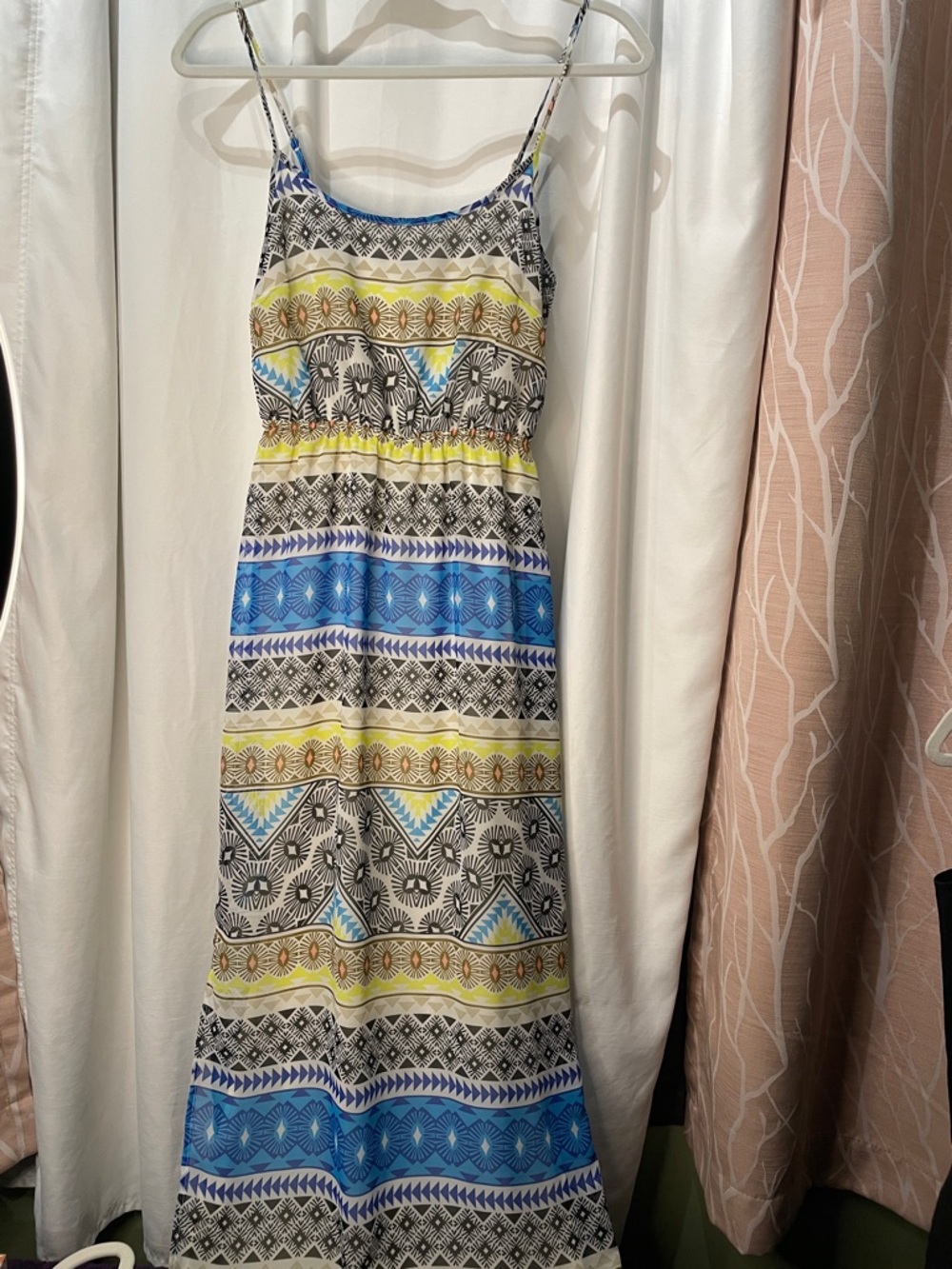 Old Navy Blue and Yellow Geometric Maxi Dress